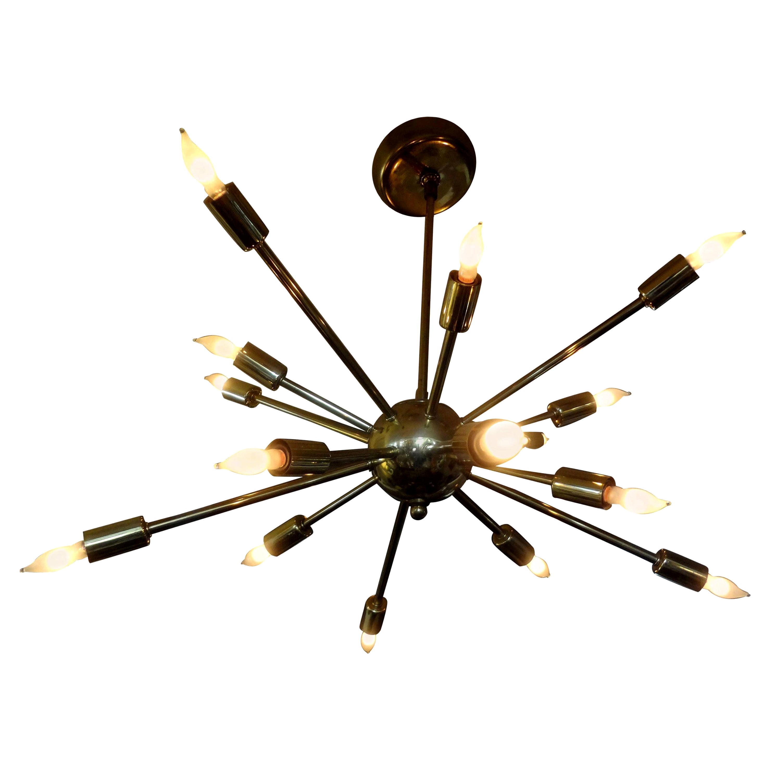 Italienischer Sputnik-Kronleuchter aus der Mitte des Jahrhunderts aus Messing