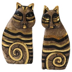 Pair of Vintage Laurel Burch Wood Cats