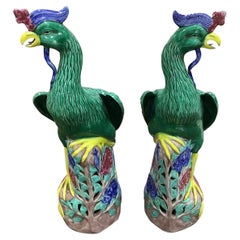 Large Pair of Chinese Export Porcelain Roosters