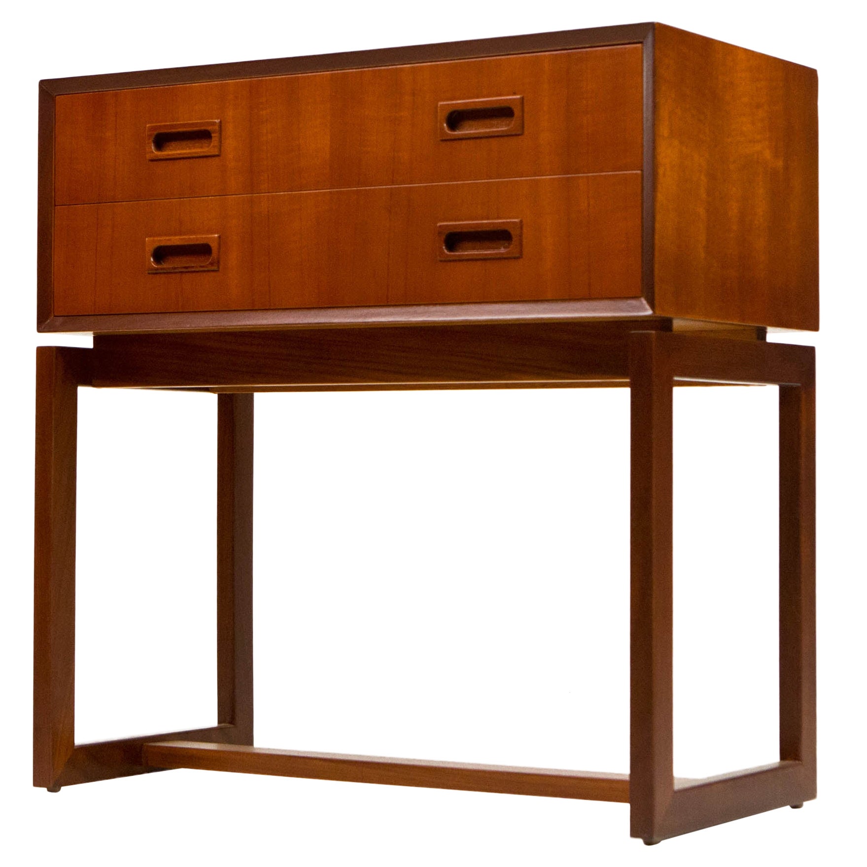 Teak Two Drawer Bureau with Beveled Edge, Danish Design 1950's For Sale