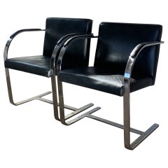 Mies Van Der Rohe Brno Club Chairs in Black Leather and Chrome, circa 1970