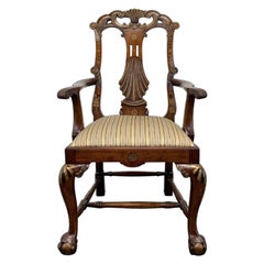 Georgian Style Walnut Handpainted Armchair with Ball in Claw Feet