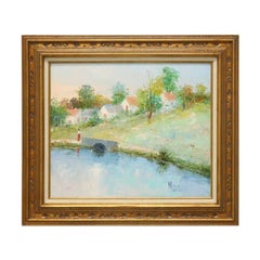 20th Century Original Oil Painting - Lake & Landscape - Signed Manol