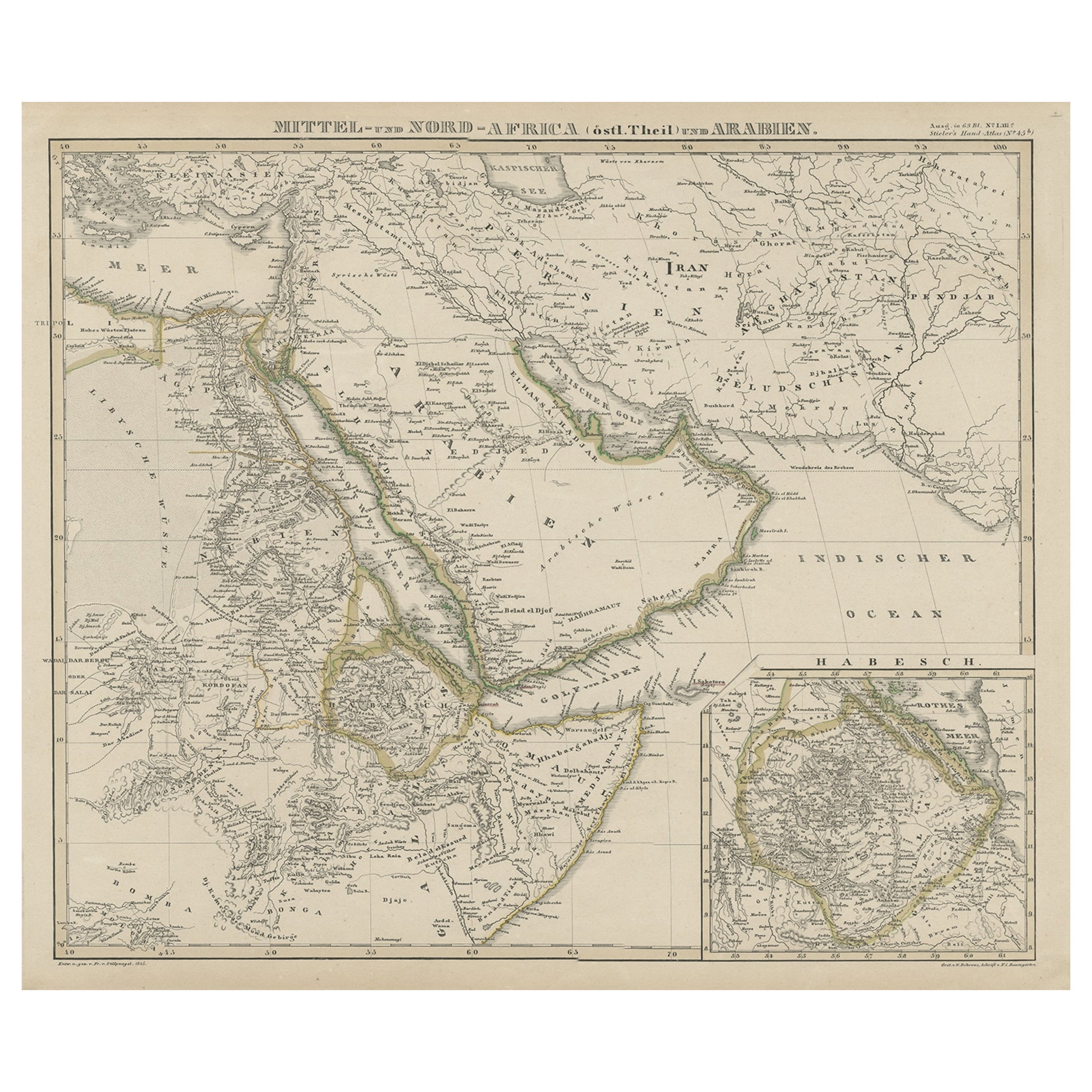 Nord- und Mittelafrika und Arabia, eingelassene Karte von Habesch „Ethiopia und Eritrea“, 1845