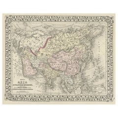 Carte ancienne d'Asie montrant les divisions politiques et les routes de voyage, 1874