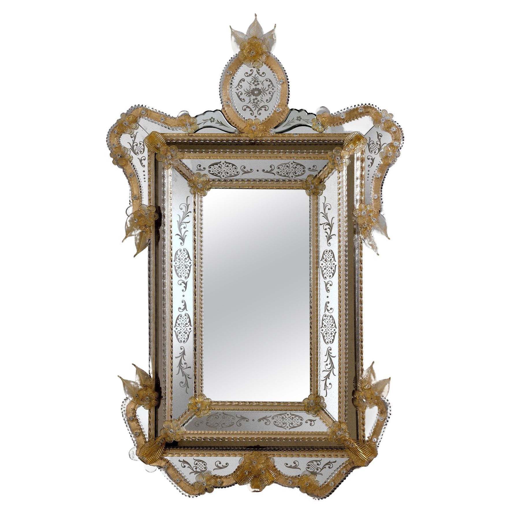 "Cabianca" Murano Glass Mirror in Venetian Style by Fratelli Tosi, Made in Italy For Sale