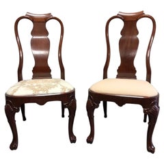 Solid Mahogany Queen Anne Dining Side Chairs, Pair C