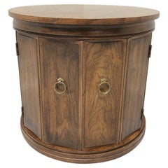 WEIMAN Mid 20th Century Banded Walnut Round Cabinet Side Table