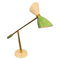 Italian Desk Lamp in Brass with Green & White Shades