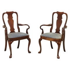 HICKORY CHAIR Mahogany Queen Anne Style Dining Armchairs - Pair