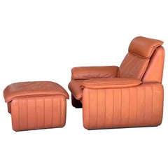 De Sede Leather Lounge Reclining Chair and Ottoman