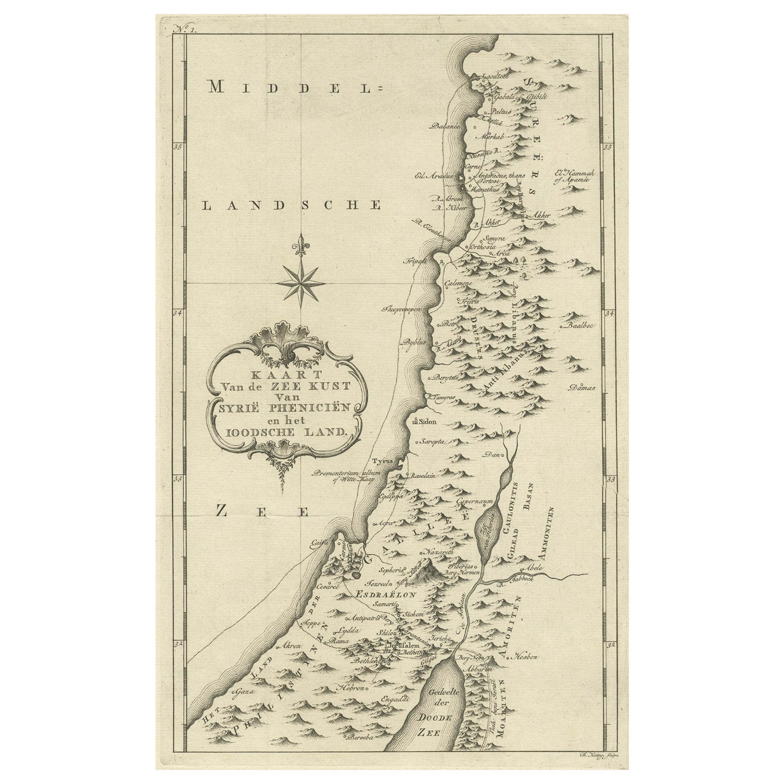 Original Old Map of the Coast of Syria and Phoenicia, 1773 For Sale