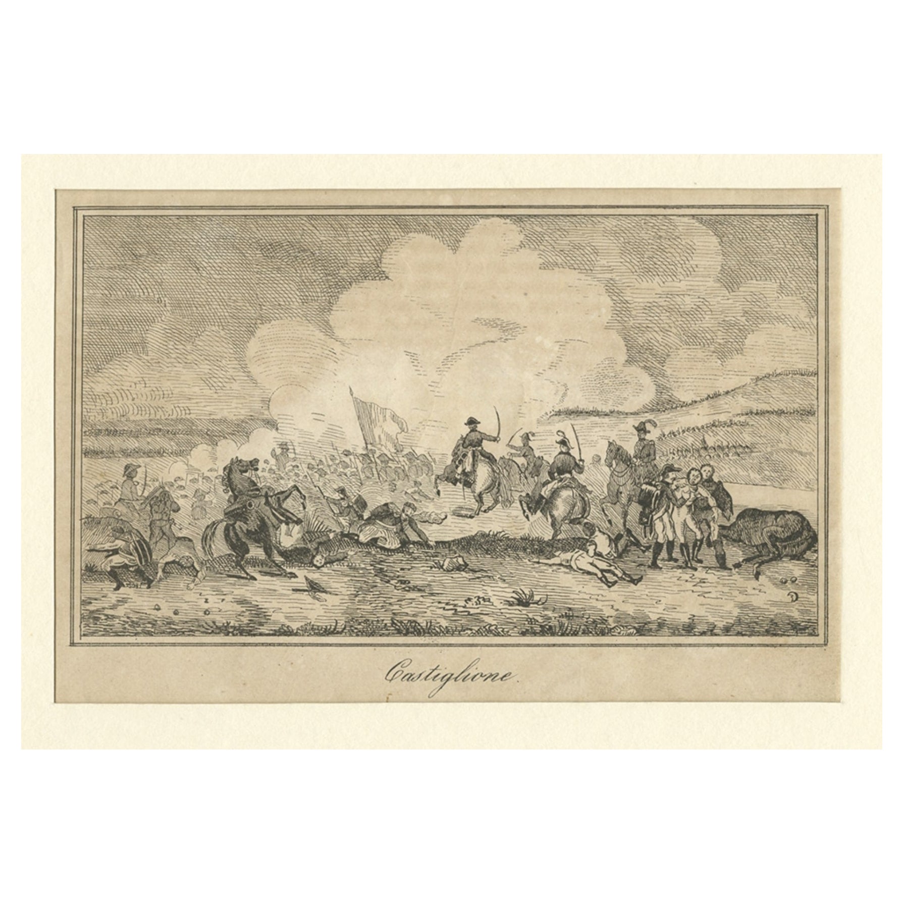 Druck der Schlacht von Castiglione, Italien, Napoleon besiegt die Österreicher, um 1800