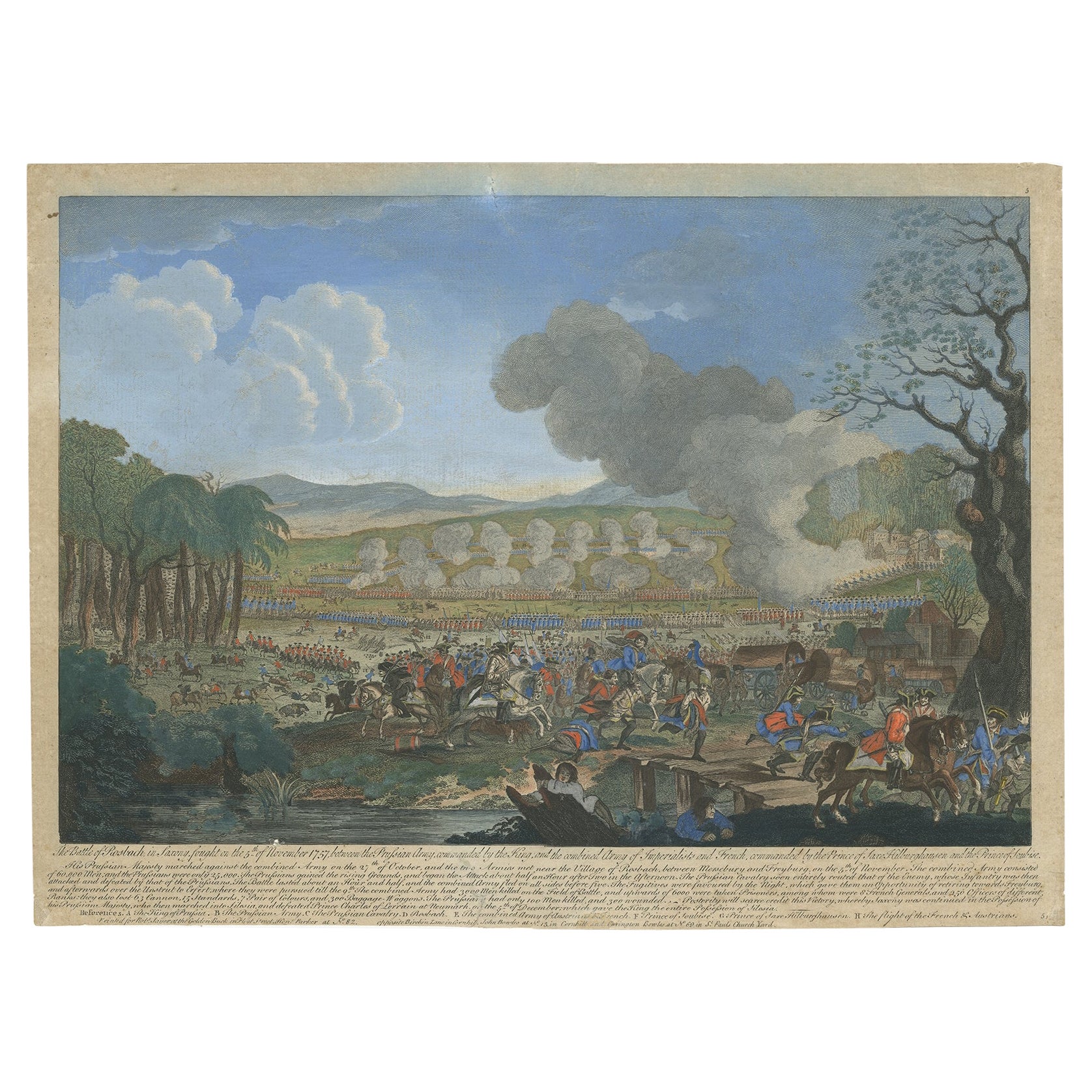 Old Battle Print of Rossbach in Prussian Saxony, ca.1790 For Sale