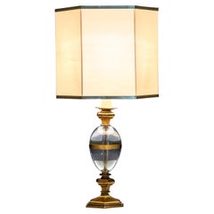 20th Century Gabriella Crespi Table Lamp in Brass and Glass and Fabric Lampshade