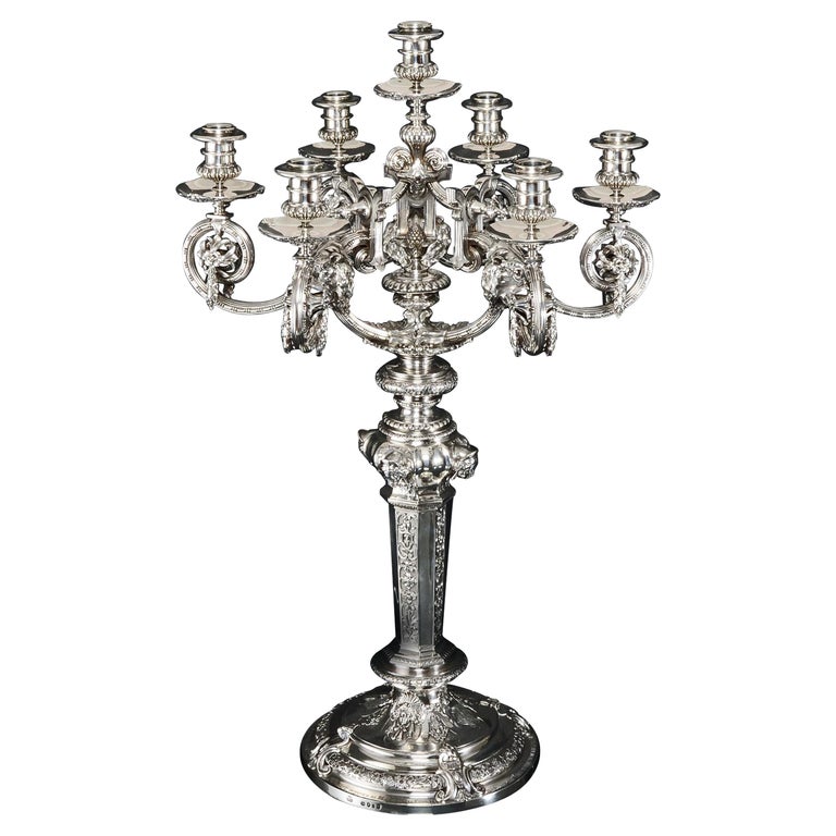 Massive Silver 7-Light Victorian Silver Candelabrum For Sale