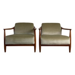 Sculpted Mahogany and Mohair Lounge Chairs by Erwin Lambeth, a Pair