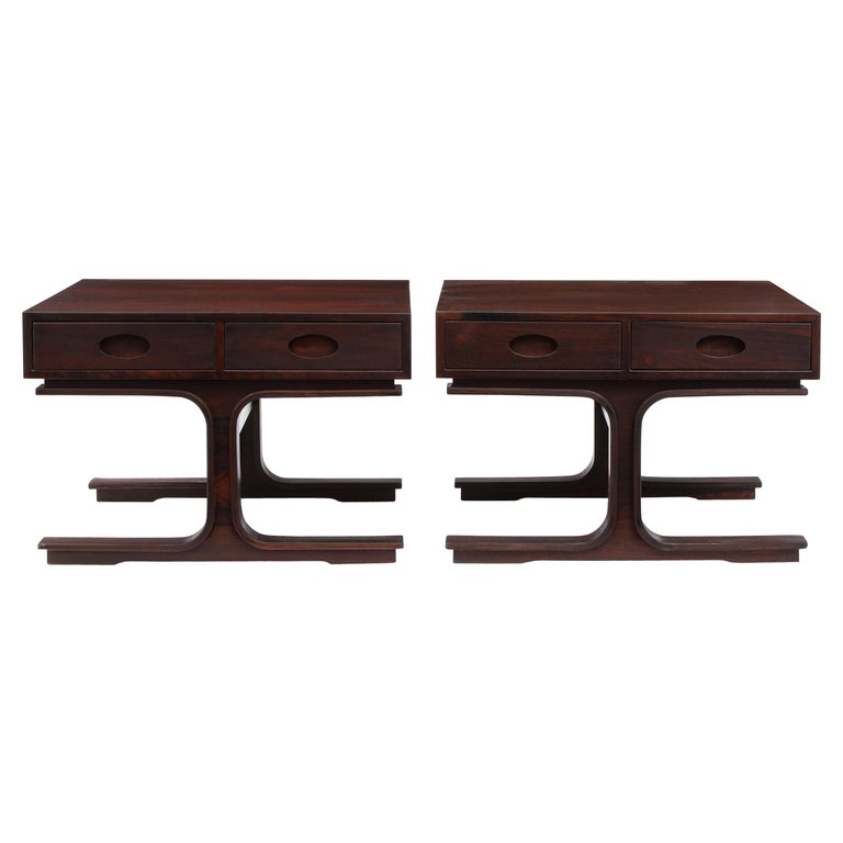 Gianfranco Frattini for Bernini Pair of Rosewood Side or Bedside Tables, 1950s For Sale