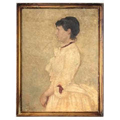 Antique 19th Century Oil on Canvas Portrait of Lady from Newport RI