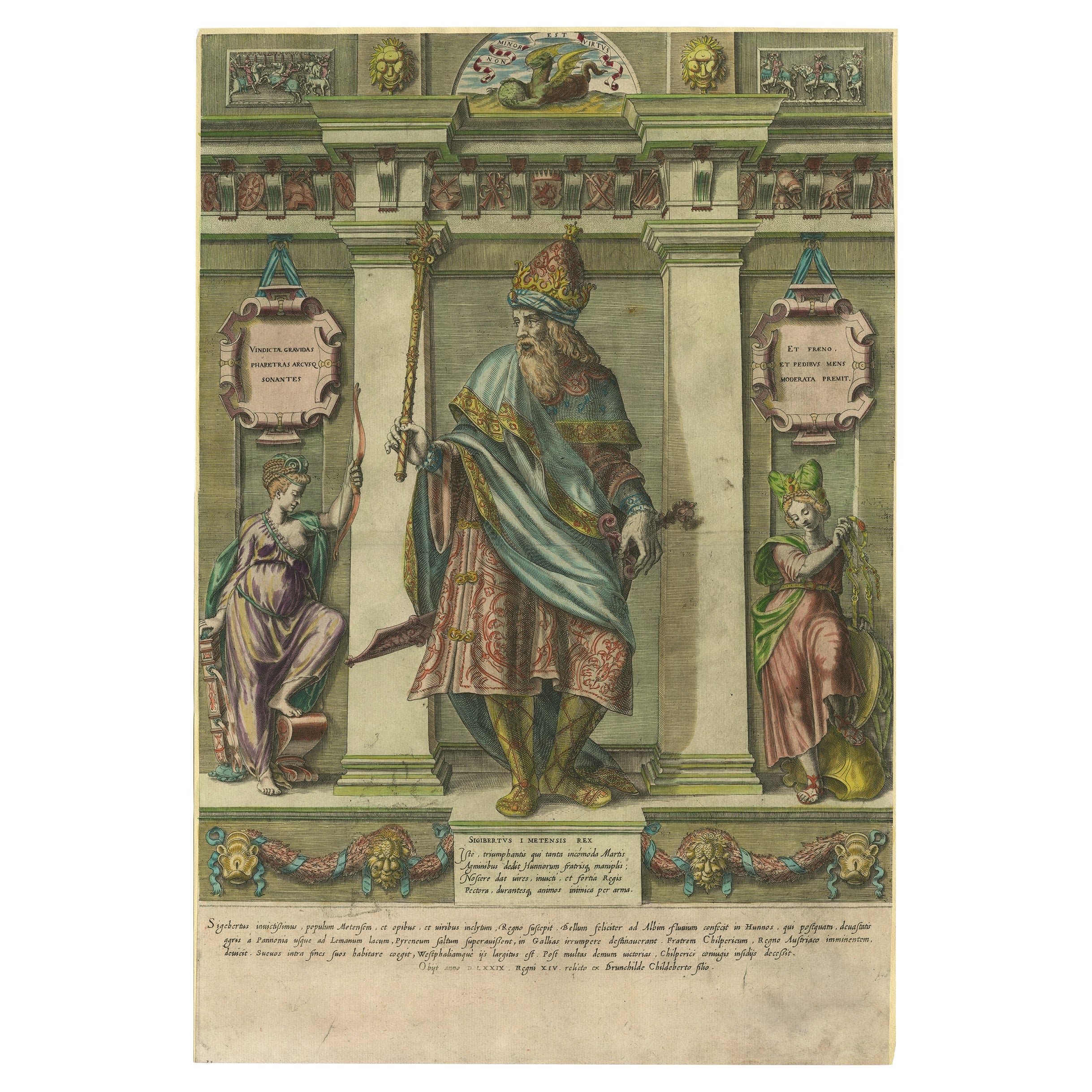 Rare Print of Sigebert I 'c.535 – c.575', the Germanic King of Austrasia, 1569 For Sale