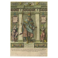 Antique Rare Print of Sigebert I 'c.535 – c.575', the Germanic King of Austrasia, 1569