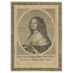 Original Antique Portrait of Maria Theresa of Austria, Queen of France, Ca.1660