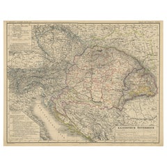 Antique Old German Map of the Austrian Empire, ca.1870