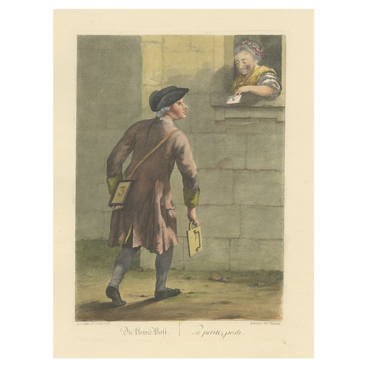 Rare Old Profession Print Depicting a Courrier, Possible in Wien, Austria, 1775 For Sale