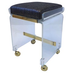 Lucite and Brass Waterfall Vanity Stool by Charles Hollis Jones