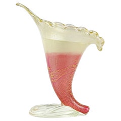 Dino Martens Pink White Gold Murano Gold Flecks Italian Art Glass Flower Vase