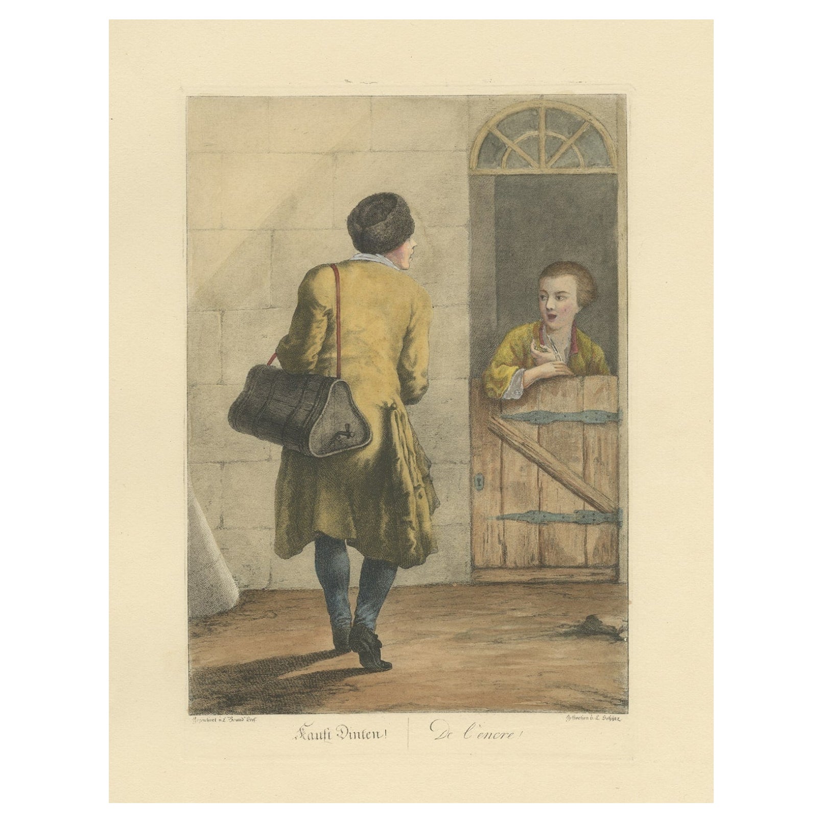 Rare impression de profession ancienne représentant un vendeur d'encre, probablement en Autriche, 1775