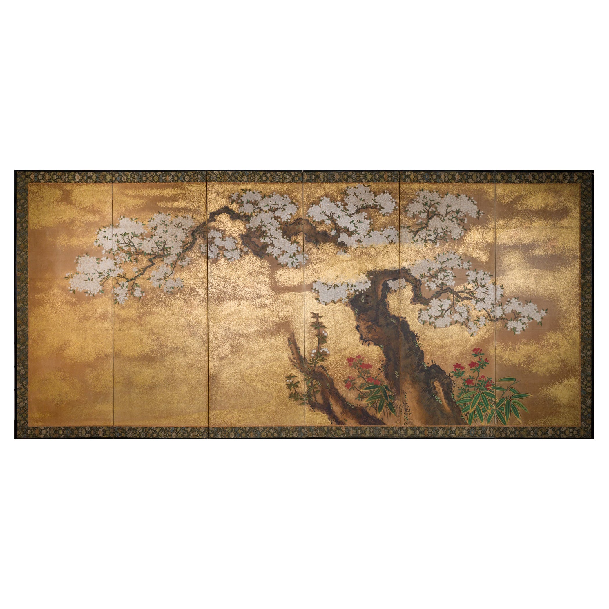 Japanese Six Panel Screen Cherry Tree on Mulberry Paper