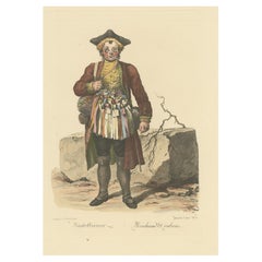 Rare Old Profession Print Depicting a Ribbon Merchant, Likely in Austria, 1775