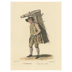 Rare Old Profession Print Depicting a Straw Cutter, Likely in Austria, 1775