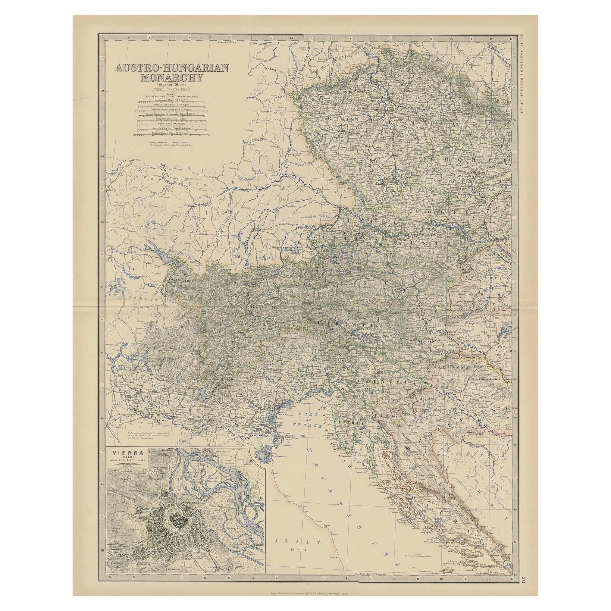 Old Map of the Austro-Hungarian Monarchy with an Inset of Vienna, 1882
