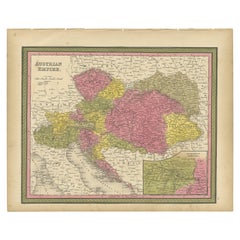 Carte ancienne colorée de l'Empire autrichien, avec une carte insérée de Vienne, 1846