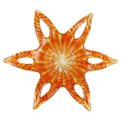 Barovier Toso Murano Orange Gold Flecks Italian Art Glass Flower Star Bowl