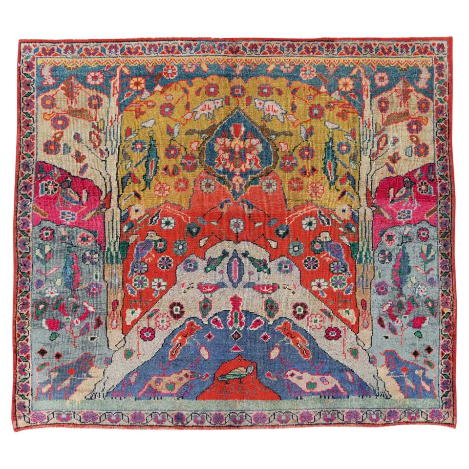 Mid-20th Century Handmade Persian Tabriz King George V Pictorial Small ...