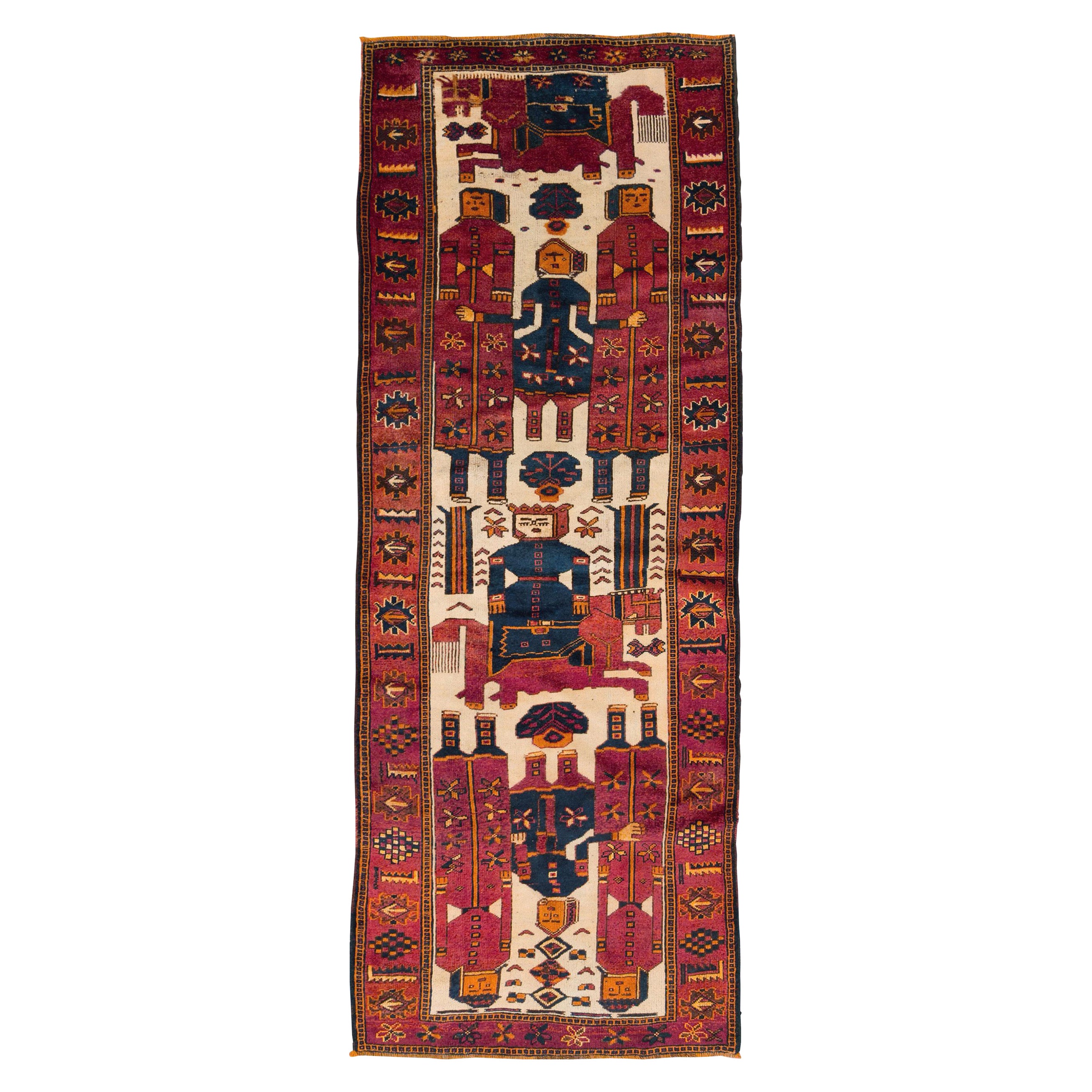 Tribal Mid-20th Century Handmade Persian Pictorial Bakhtiari Gallery Rug For Sale