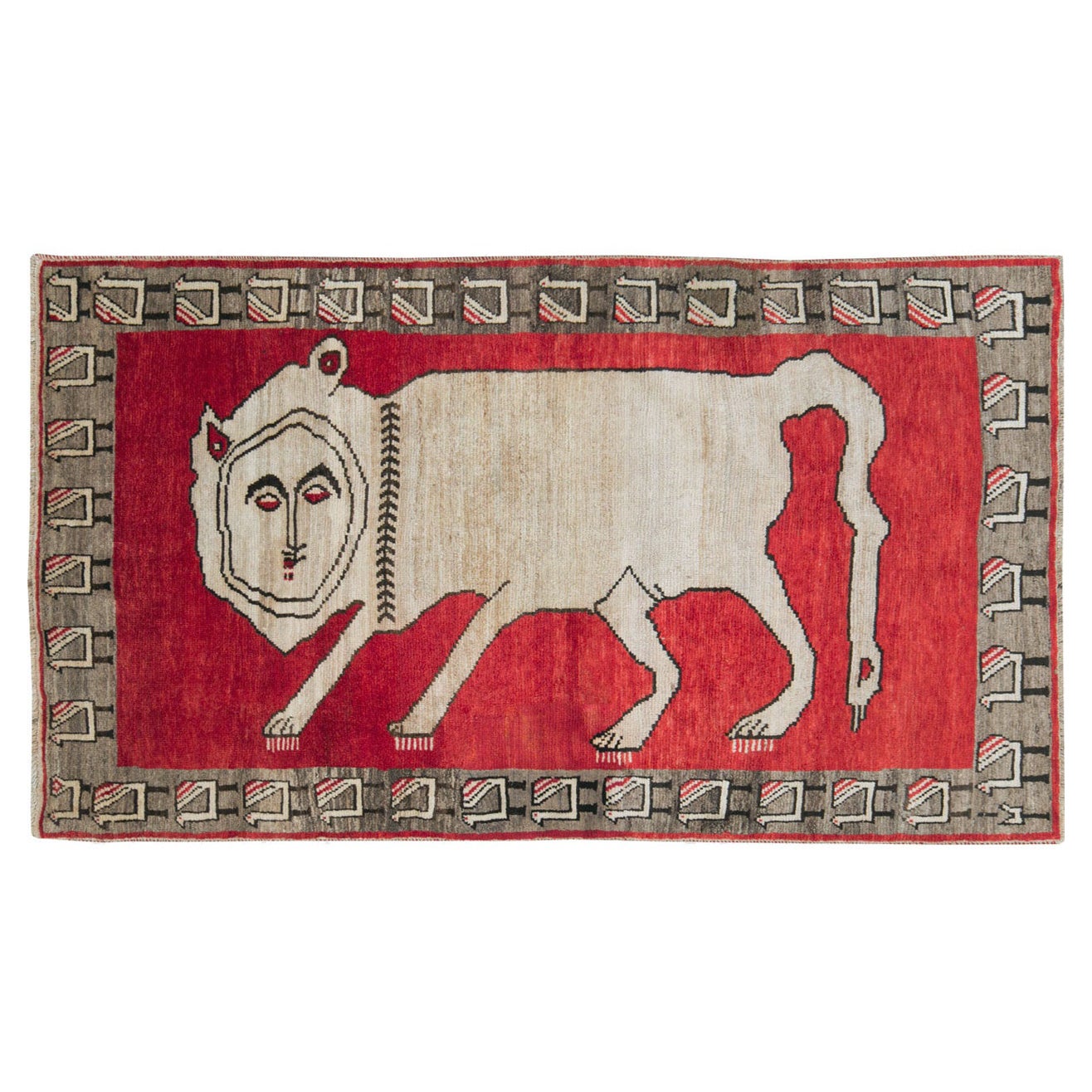 Handgefertigter persischer, malerischer Gabbeh-Akzentteppich, Stammeskunst, Mitte des 20. Jahrhunderts im Angebot