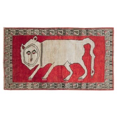 Handgefertigter persischer, malerischer Gabbeh-Akzentteppich, Stammeskunst, Mitte des 20. Jahrhunderts