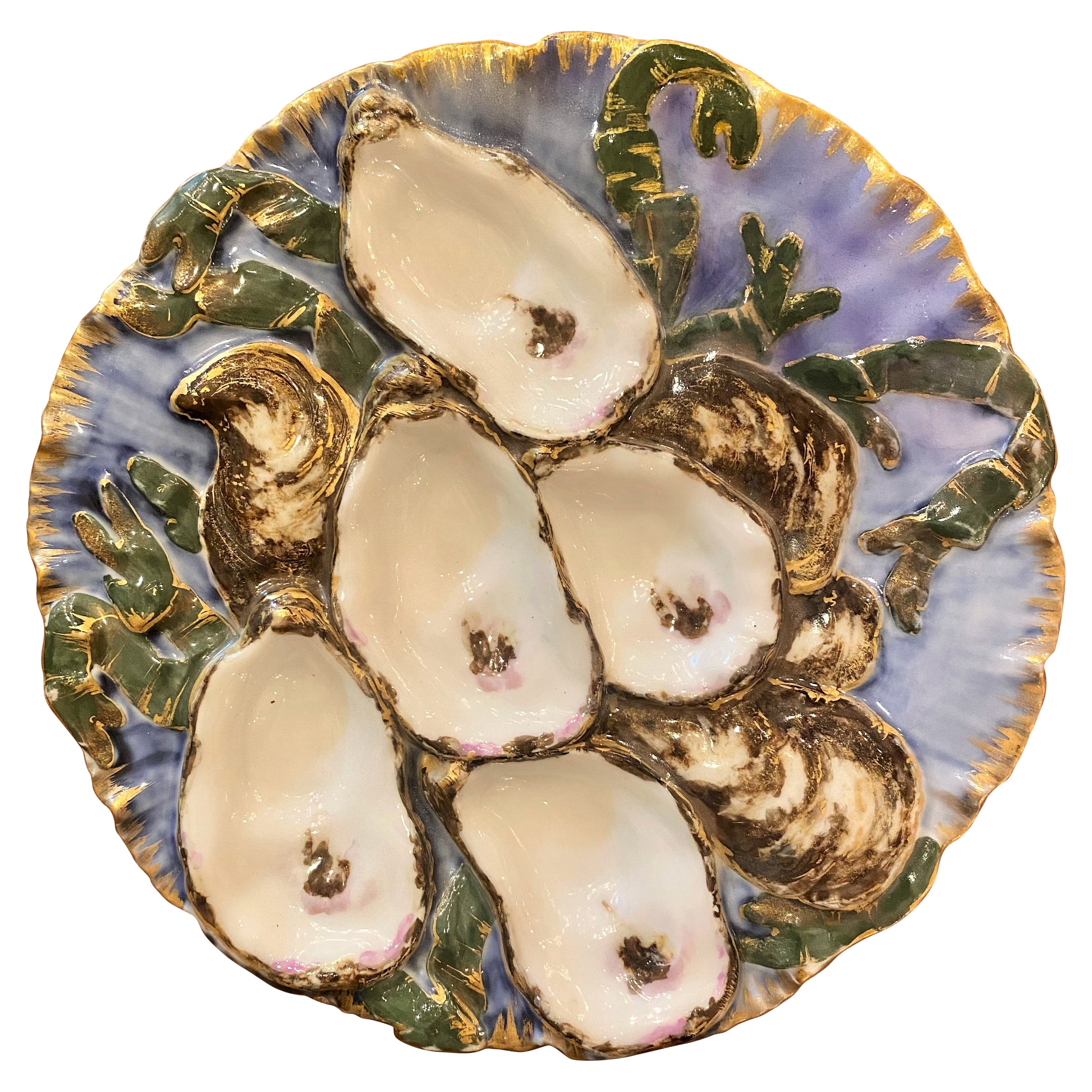 Antique French Limoges Porcelain Presidential Oyster Plate, Circa 1880-1890