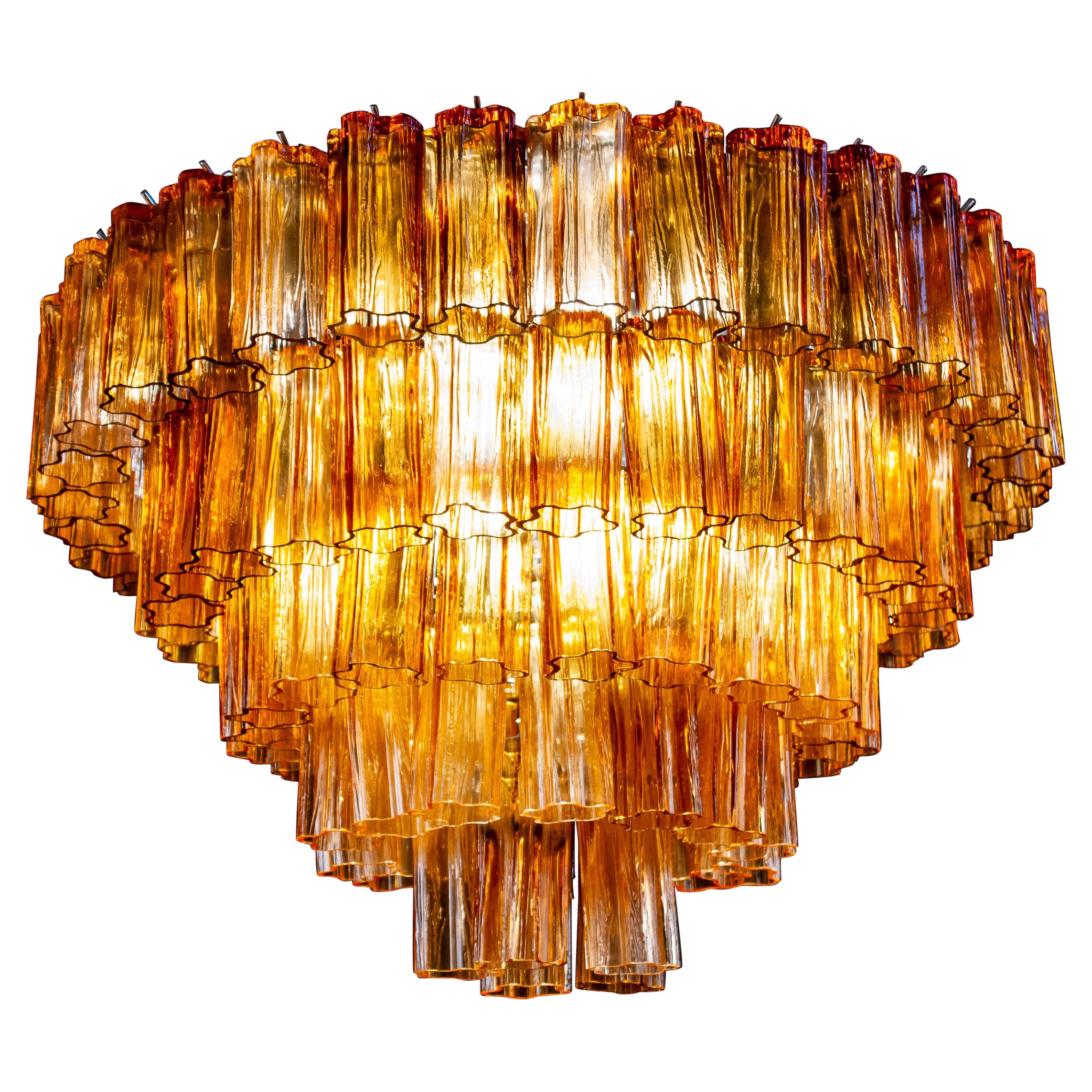 Large Modern Gold Amber Color Murano Glass Chandelier or Flush Mount, 1970