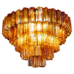Large Modern Gold Amber Color Murano Glass Chandelier or Flush Mount, 1970