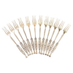 Set of 12 Antique American "Whiting Co" Sterling Silver Cocktail Forks, Ca. 1900