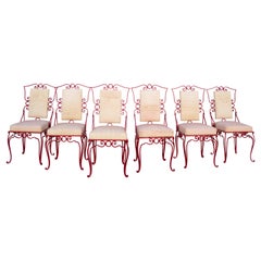 6 René Prou Maroon Red Wrought Iron Dining Room Chairs Mid-Century Modern, 1960 