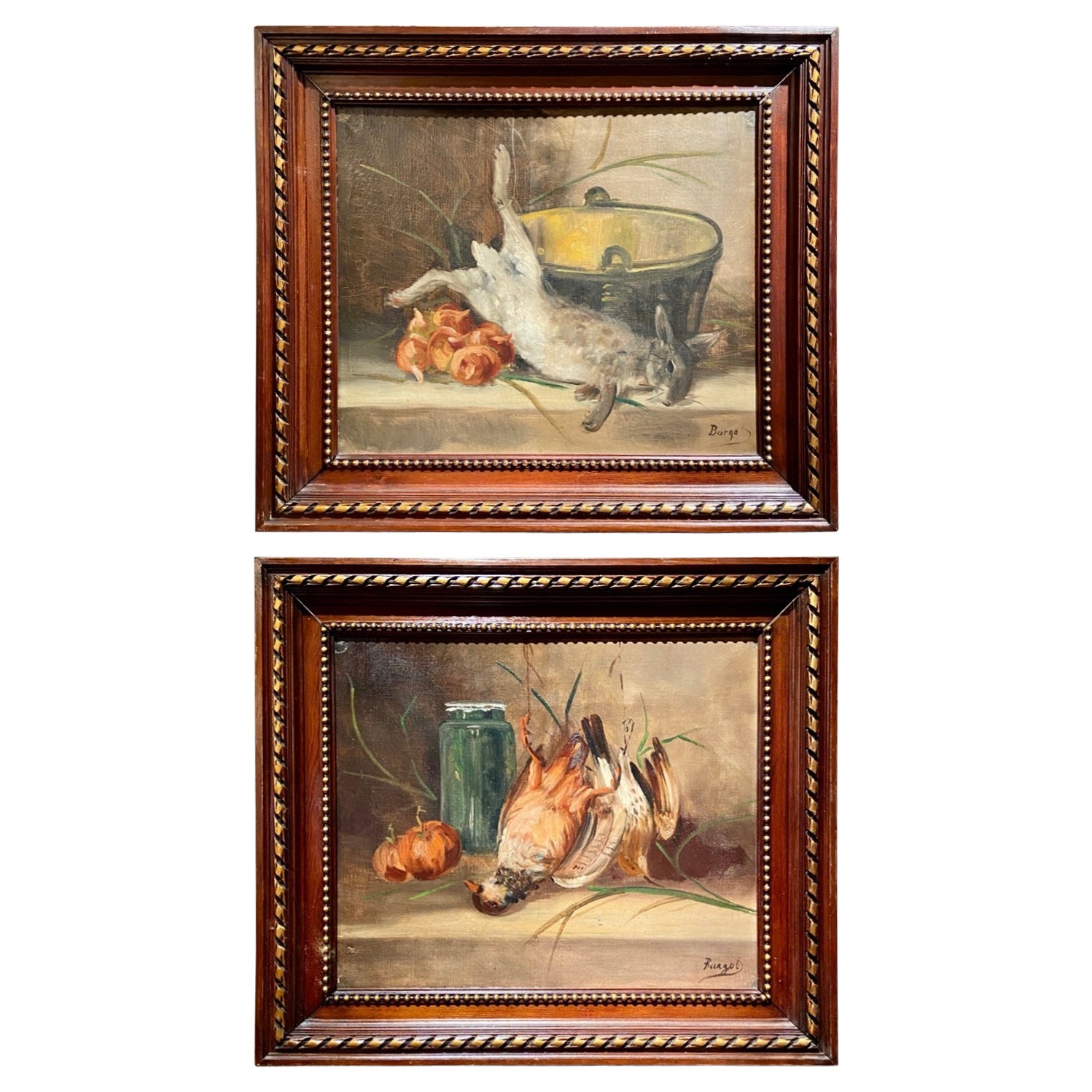 Pair Antique "Natur Mort" Oil on Canvas Signed Paintings, Circa 1920-1930 For Sale