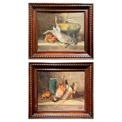 Pair Antique "Natur Mort" Oil on Canvas Signed Paintings, Circa 1920-1930