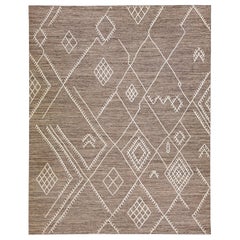 Brown Apadana's Nantucket Collection Flatweave Kilim Coastal Designed Wool Rug