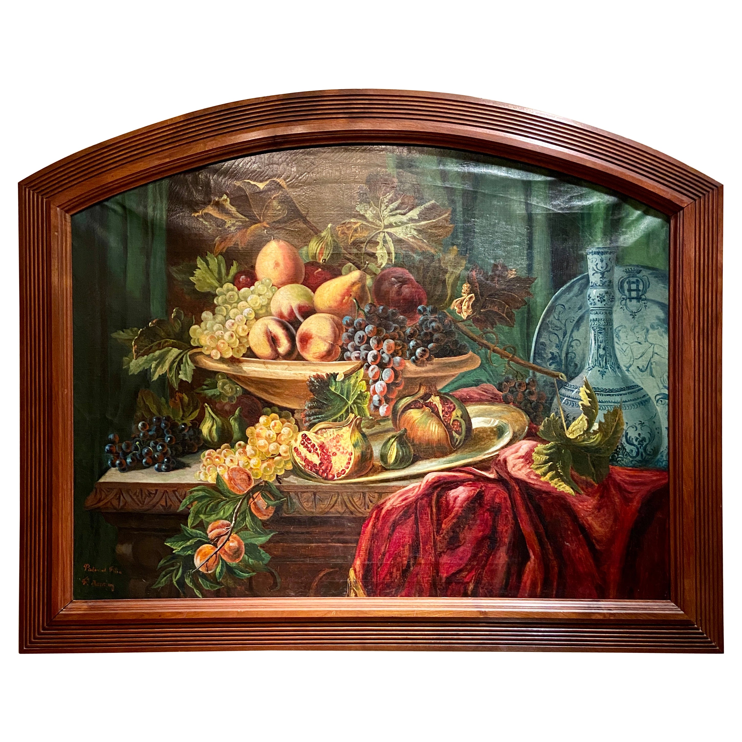 Antique Still-Life Painting on Canvas in Walnut Panel Signed "Pater et Filia"  For Sale